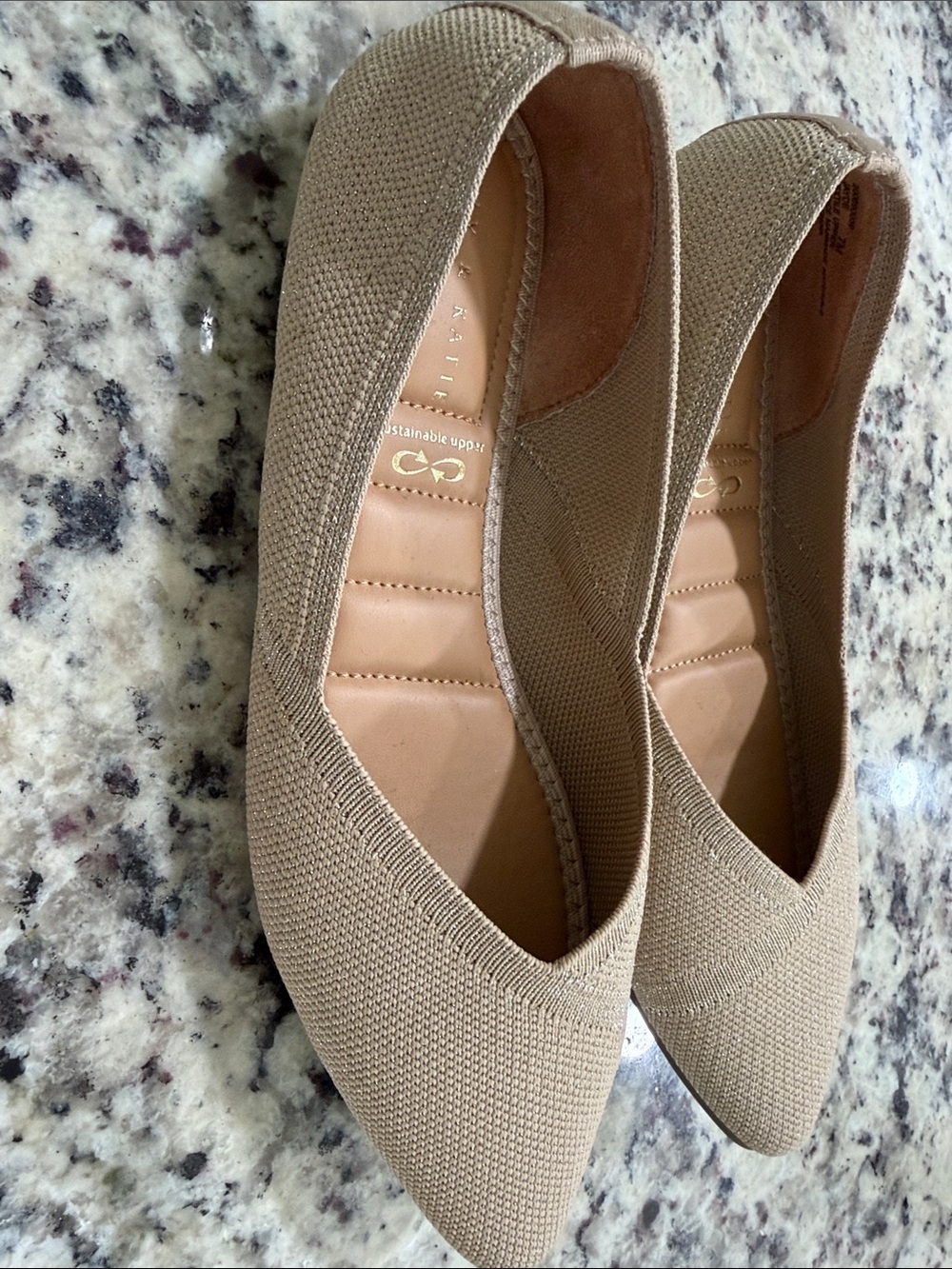 Kelly & Katie Taupe Knit Pointed-Toe Flats